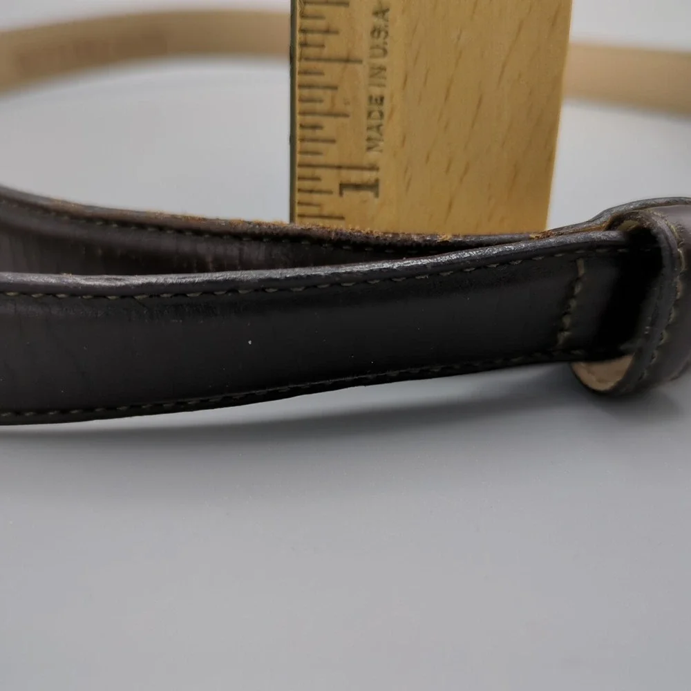 VTG Ann Taylor Dark Brown Leather Belt With Silver Cone Buckle Slim Italy Small‎